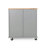 Modern Kitchen Cart with Rubberwood Top, Cabinet Storage, Two Drawers, Three Open Shelves and Lockable Rolling Casters