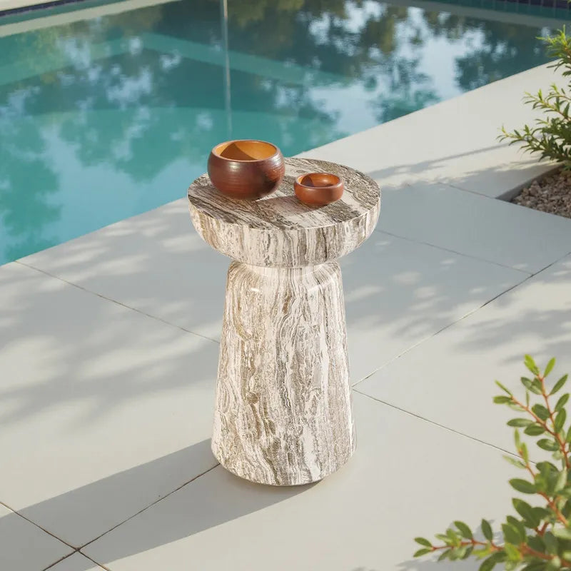 Grover Outdoor Faux Stone Chalice Side Table