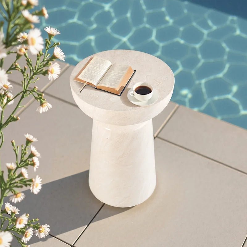 Grover Outdoor Faux Stone Chalice Side Table