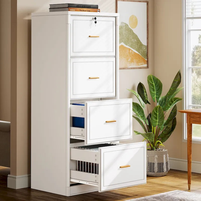 4-Drawer File Cabinet with Lock for A4/Letter/Legal Size Files