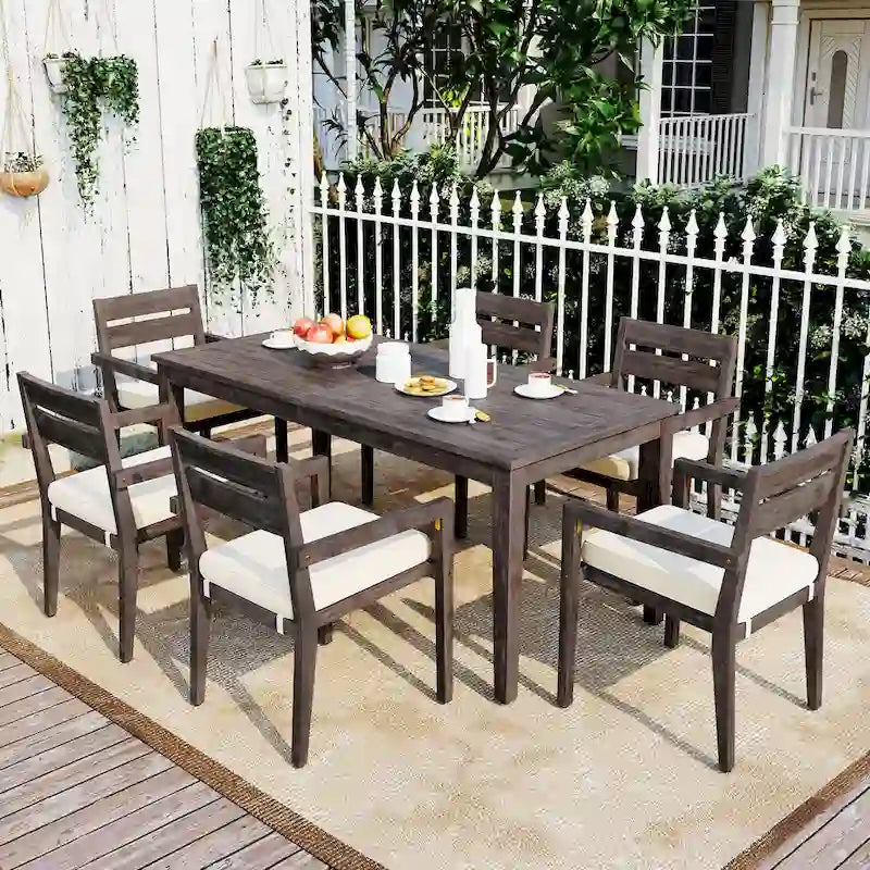 Acacia Wood Outdoor Table and Chairs Set for Patio (Set of 7)