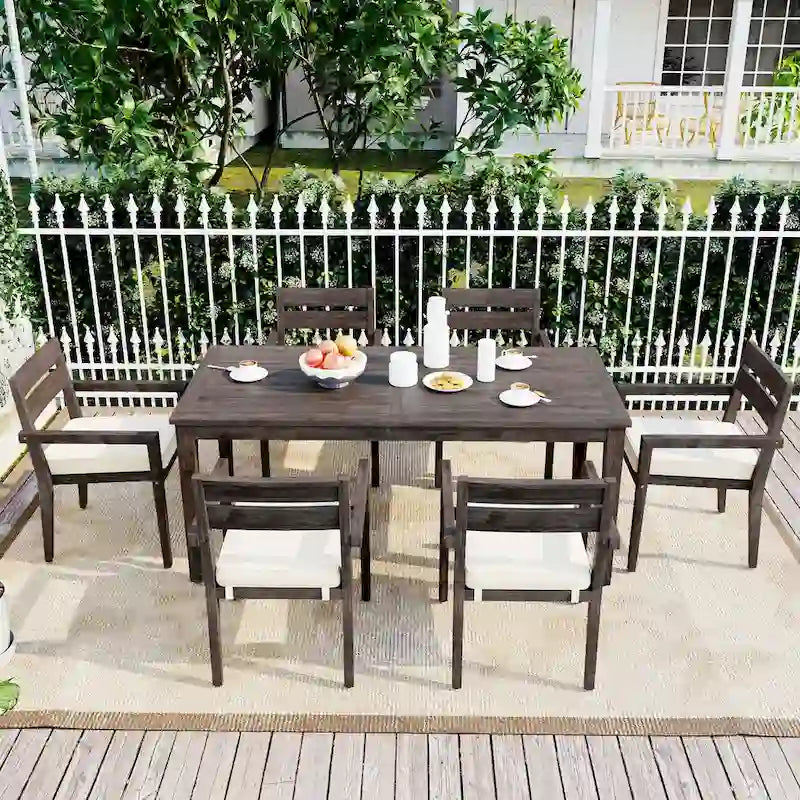 Acacia Wood Outdoor Table and Chairs Set for Patio (Set of 7)