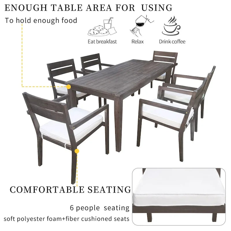 Acacia Wood Outdoor Table and Chairs Set for Patio (Set of 7)