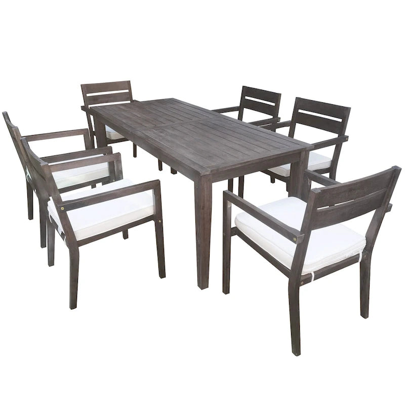 Acacia Wood Outdoor Table and Chairs Set for Patio (Set of 7)