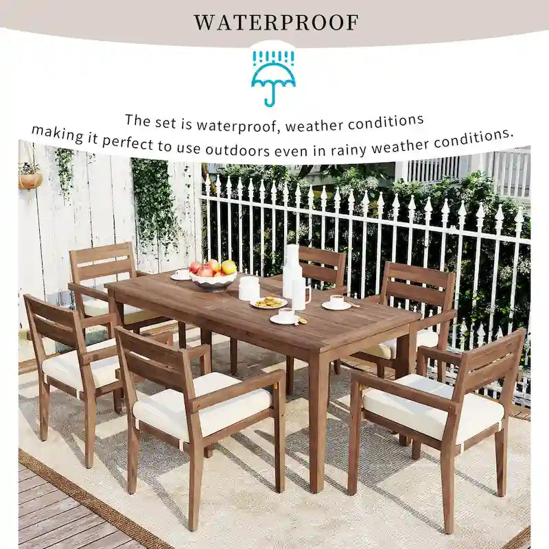Acacia Wood Outdoor Table and Chairs Set for Patio (Set of 7)