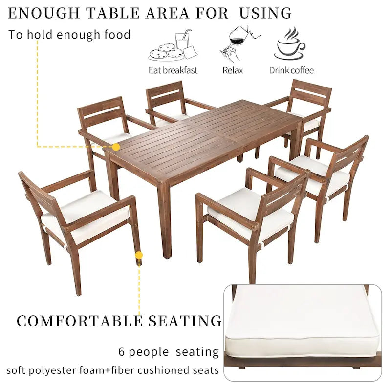 Acacia Wood Outdoor Table and Chairs Set for Patio (Set of 7)
