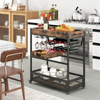 Gymax Rolling Bar Cart 3-Tier Industrial Buffet Serving Trolley w/