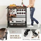Gymax Rolling Bar Cart 3-Tier Industrial Buffet Serving Trolley w/