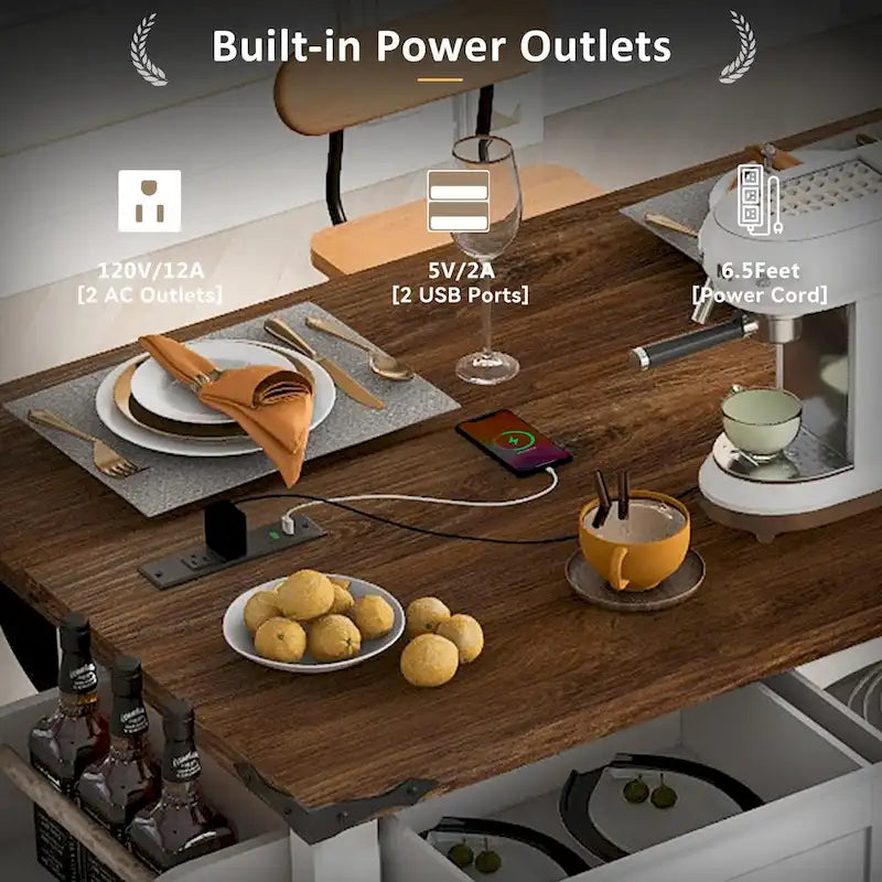 53.7 Farmhouse Kitchen Island With Power Outlet(no include stool)