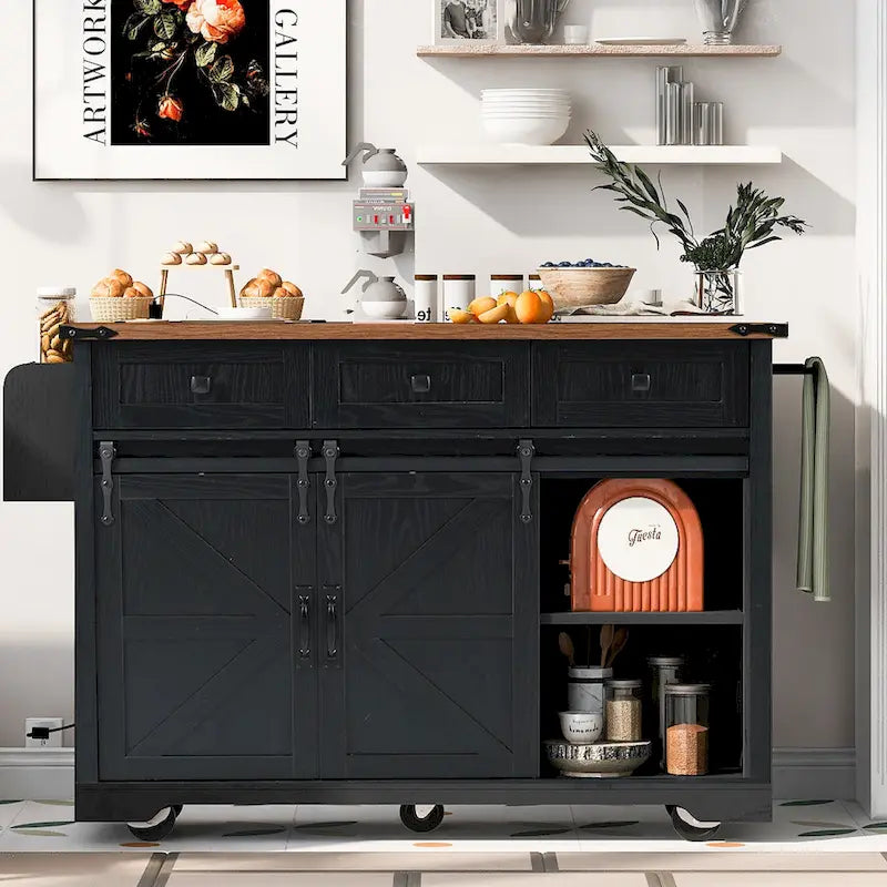 53.7 Farmhouse Kitchen Island With Power Outlet(no include stool)