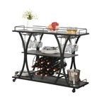 Industrial Bar Cart Kitchen Bar&Serving Cart For Home With Wheels 3 -Tier Storage Shelves(no include stool)