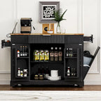 Fluted Kitchen Island with Trash Can Storage Cabinet, Power Outlet, Rolling Kitchen Islands on 5 Wheels with 3 Open Side Racks
