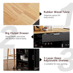 Fluted Kitchen Island with Trash Can Storage Cabinet, Power Outlet, Rolling Kitchen Islands on 5 Wheels with 3 Open Side Racks