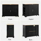 Fluted Kitchen Island with Trash Can Storage Cabinet, Power Outlet, Rolling Kitchen Islands on 5 Wheels with 3 Open Side Racks