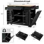 Fluted Kitchen Island with Trash Can Storage Cabinet, Power Outlet, Rolling Kitchen Islands on 5 Wheels with 3 Open Side Racks