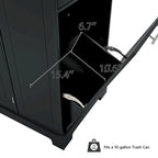 Fluted Kitchen Island with Trash Can Storage Cabinet, Power Outlet, Rolling Kitchen Islands on 5 Wheels with 3 Open Side Racks