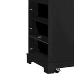 Fluted Kitchen Island with Trash Can Storage Cabinet, Power Outlet, Rolling Kitchen Islands on 5 Wheels with 3 Open Side Racks
