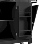 Fluted Kitchen Island with Trash Can Storage Cabinet, Power Outlet, Rolling Kitchen Islands on 5 Wheels with 3 Open Side Racks