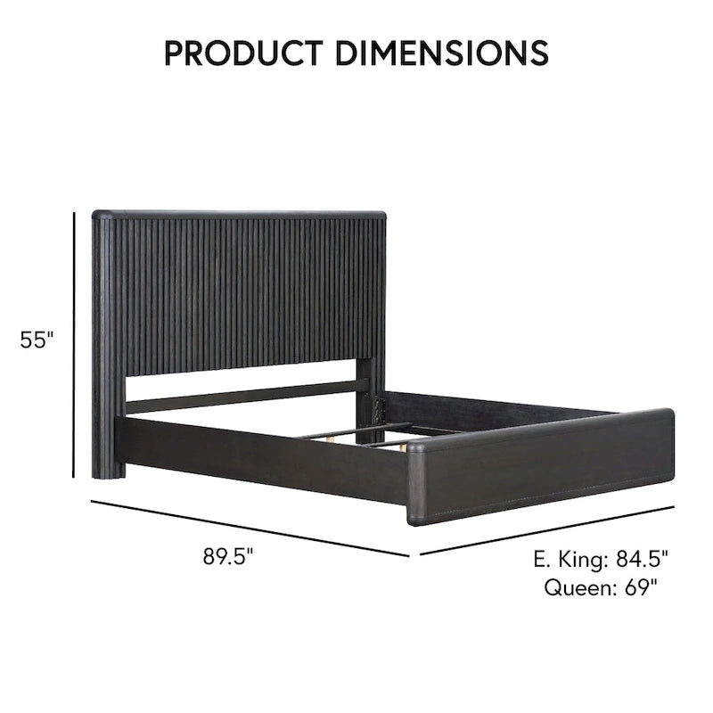 Caelan I Modern Black Solid Wood Fluted Panel Bed