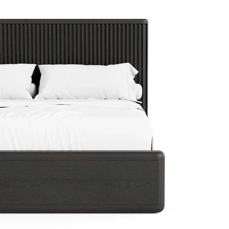 Caelan I Modern Black Solid Wood Fluted Panel Bed