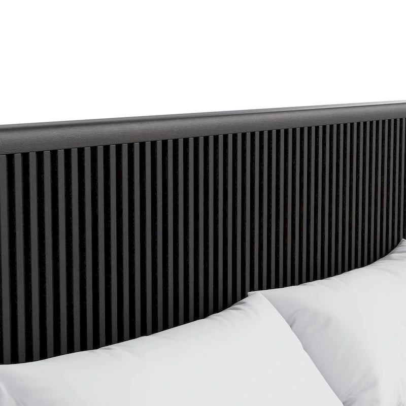Caelan I Modern Black Solid Wood Fluted Panel Bed