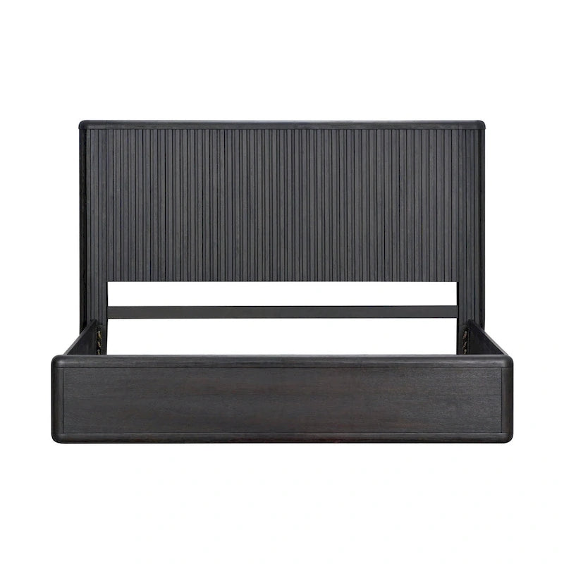 Caelan I Modern Black Solid Wood Fluted Panel Bed