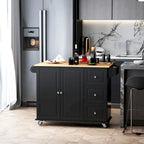 Mobile Kitchen Island with Drop Leaf, Storage Trolley Cart on Wheels, Towel/Spice Rack, 3 Drawers, 2-Door Cabinet