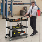 Costway 3-Shelf Utility Service Cart Aluminum Frame 490lbs Capacity w/