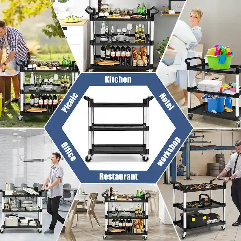 Costway 3-Shelf Utility Service Cart Aluminum Frame 490lbs Capacity w/