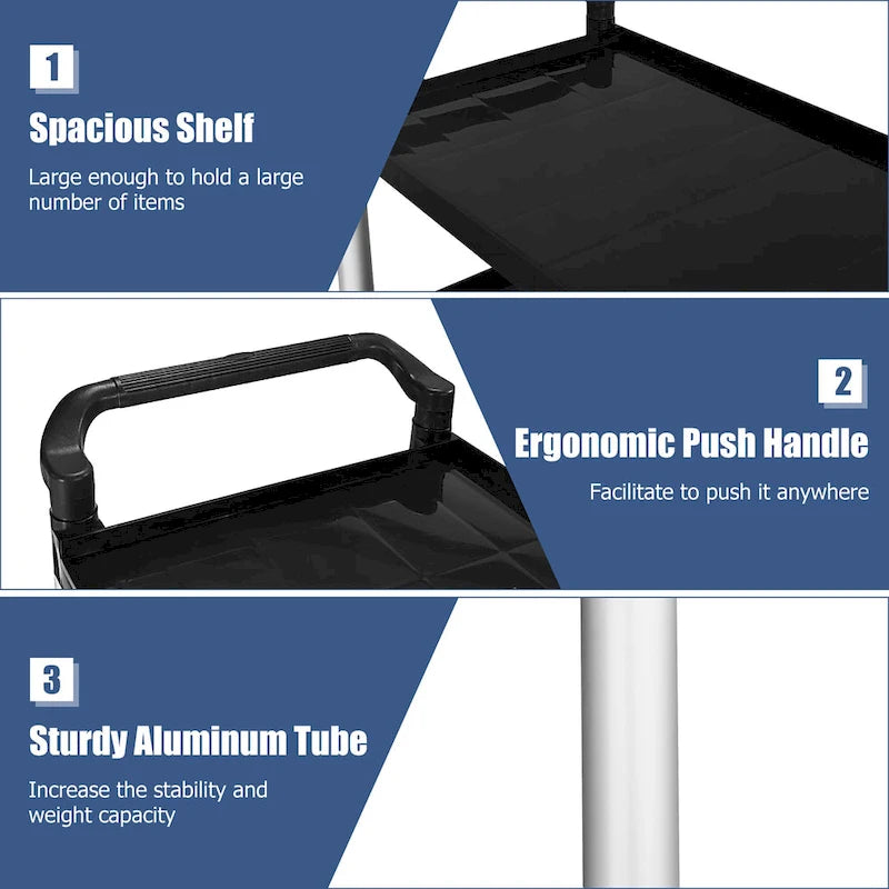Costway 3-Shelf Utility Service Cart Aluminum Frame 490lbs Capacity w/