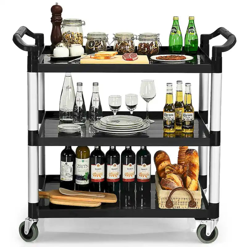 Costway 3-Shelf Utility Service Cart Aluminum Frame 490lbs Capacity w/