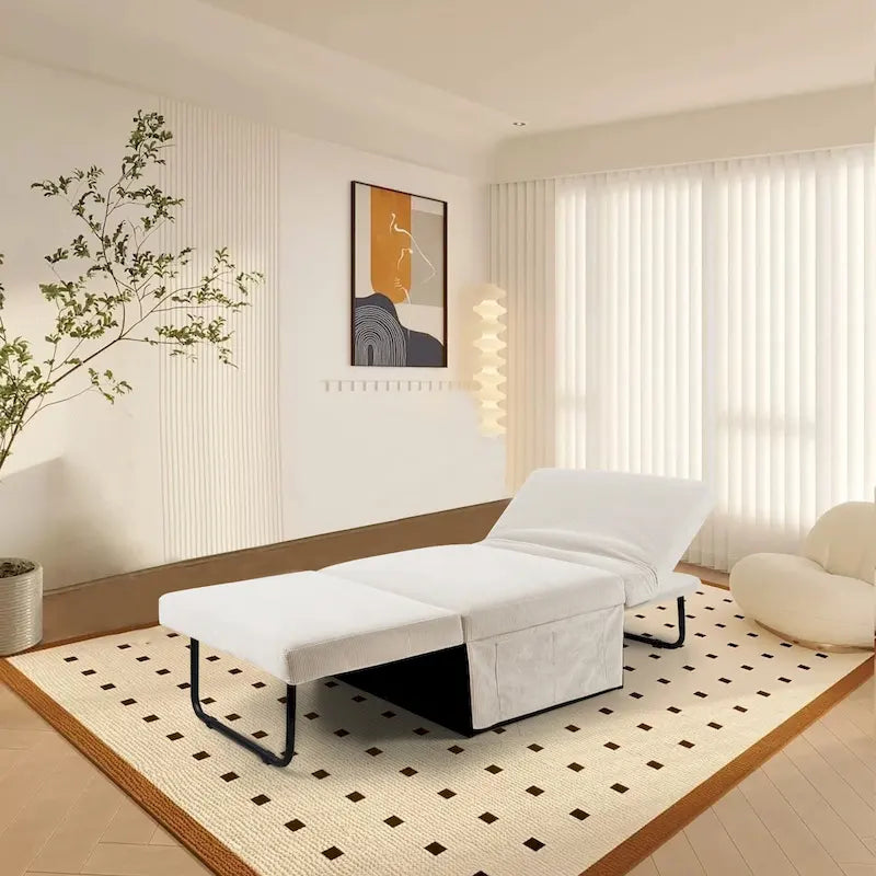 White 36.61 4-in-1 Convertible Corduroy Lounge Chair