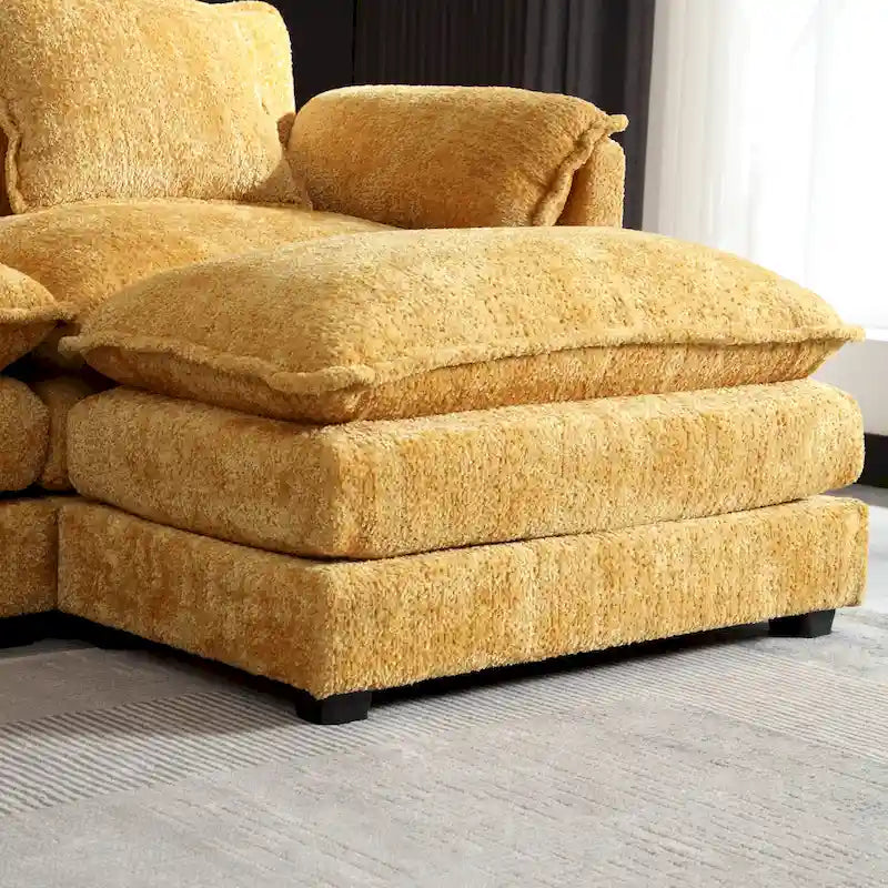 Yellow 112.2 L-Shaped 4-Seat Sectional Sofa in Modern Boucle Fabric with Removable Cushions and Detachable Armrests