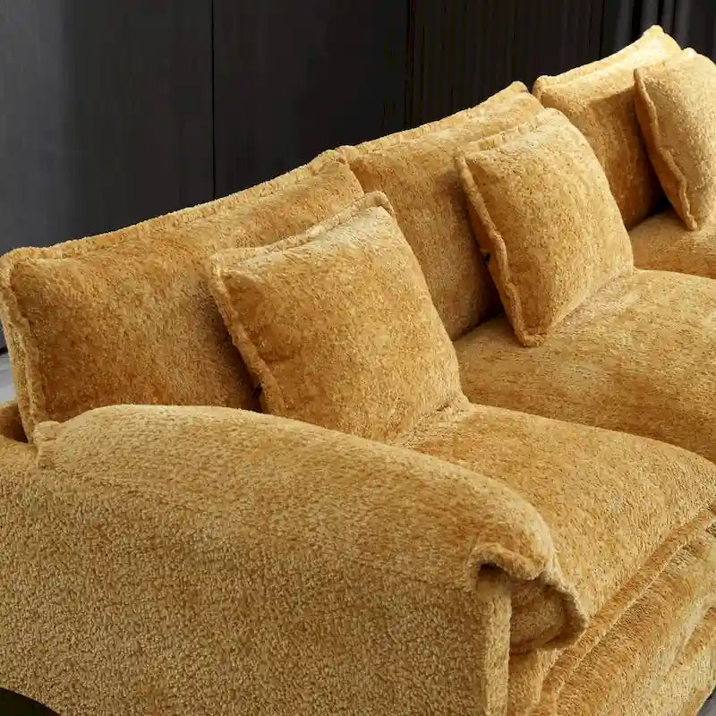 Yellow 112.2 L-Shaped 4-Seat Sectional Sofa in Modern Boucle Fabric with Removable Cushions and Detachable Armrests