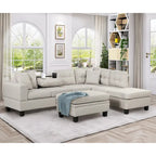 Grey 105 L-Shaped 7-Seat Modern Sectional Sofa with 2 Cushions, Reversible Chaise, Storage Ottoman, and Cup Holders