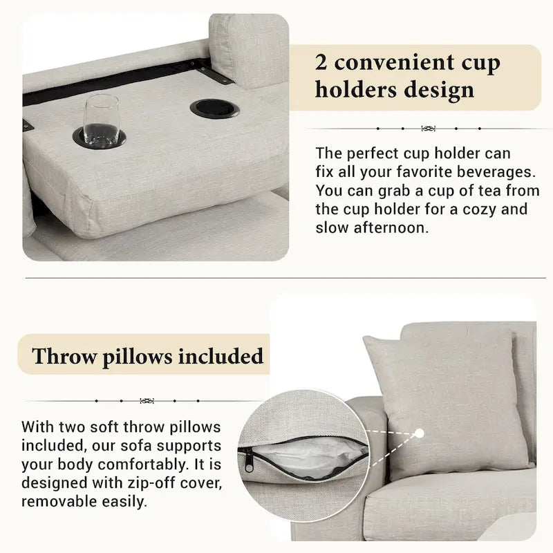 Grey 105 L-Shaped 7-Seat Modern Sectional Sofa with 2 Cushions, Reversible Chaise, Storage Ottoman, and Cup Holders