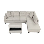 Grey 105 L-Shaped 7-Seat Modern Sectional Sofa with 2 Cushions, Reversible Chaise, Storage Ottoman, and Cup Holders