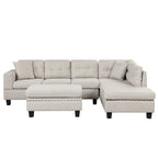 Grey 105 L-Shaped 7-Seat Modern Sectional Sofa with 2 Cushions, Reversible Chaise, Storage Ottoman, and Cup Holders