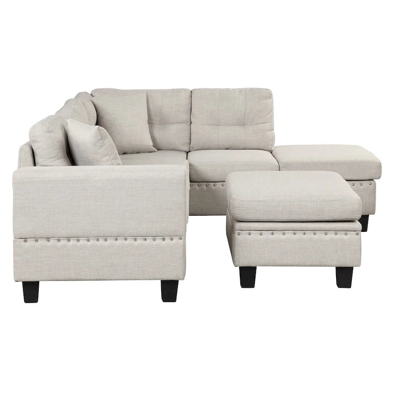 Grey 105 L-Shaped 7-Seat Modern Sectional Sofa with 2 Cushions, Reversible Chaise, Storage Ottoman, and Cup Holders