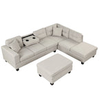 Grey 105 L-Shaped 7-Seat Modern Sectional Sofa with 2 Cushions, Reversible Chaise, Storage Ottoman, and Cup Holders
