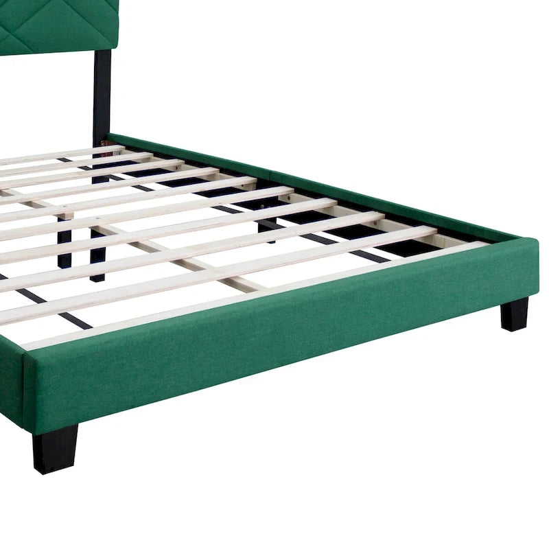 Green Queen Size Adjustable Velvet Platform Bed with Upholstered Headboard