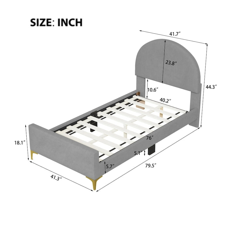 Twin Velvet Platform Bed with Semi-Circle Headboard