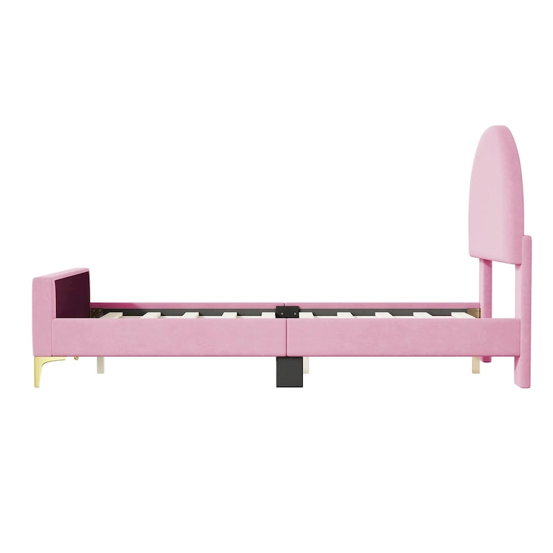 Twin Velvet Platform Bed with Semi-Circle Headboard