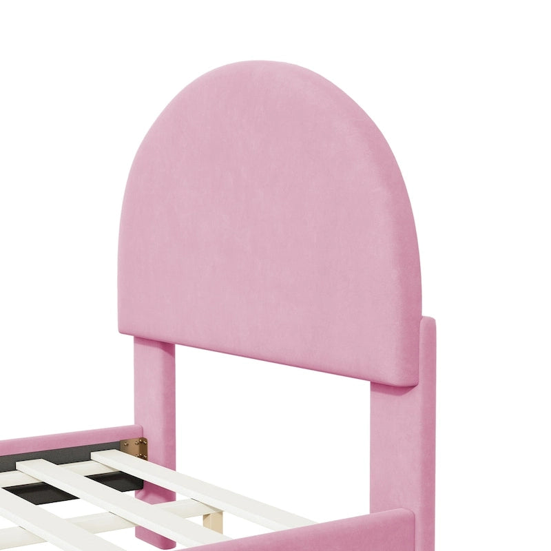 Twin Velvet Platform Bed with Semi-Circle Headboard