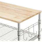 Tier Oak Wood Kitchen Cart with Wheels Slider Shelf and Hooks for Microwave Coffee Storage in Dining Room