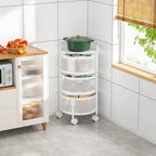 Multi-Tier Rotating Storage Basket with Wheels for Vegetables Fruits Groceries in Kitchen Household Organizer