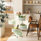Multi-Tier Rotating Storage Basket with Wheels for Vegetables Fruits Groceries in Kitchen Household Organizer