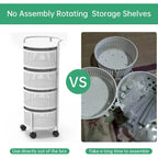 Multi-Tier Rotating Storage Basket with Wheels for Vegetables Fruits Groceries in Kitchen Household Organizer