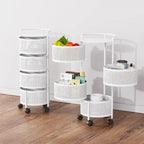 Multi-Tier Rotating Storage Basket with Wheels for Vegetables Fruits Groceries in Kitchen Household Organizer