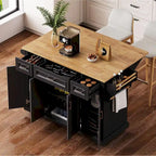 Rolling Kitchen Island with Drop Leaf, Kitchen Island Cart on Wheels, Moveable Island Table with 4 Doors Cabinet & 3 Drawers